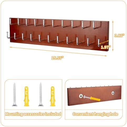Belt Organizer Holder Wooden Belt Hanger for Closet Wall Mount Belt Storage Rack Tie Bra Scarf Hanger Holds Over 40 Large Belts (Brown) - Image 7