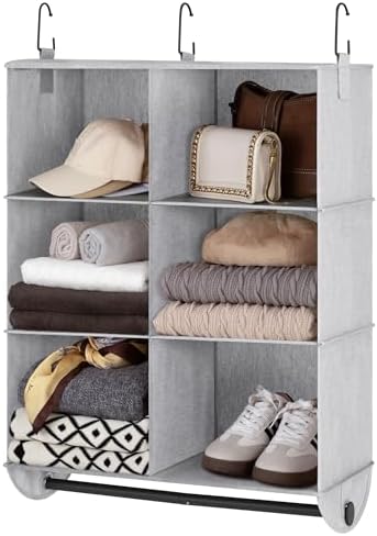 StorageWorks Hanging Closet Organizer with Rod, 6 Sections, 3 Tiers by StorageWorks