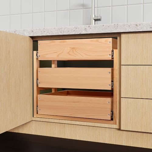Mulush Pull Out Drawers For Cabinets, 17''W×21''D×19''H Soft Close Slide Out Wood Shelves Storage Organizer for Kitchen, 3-Tier, Finished, Heavy-Duty, Bottom Assembly - Image 6
