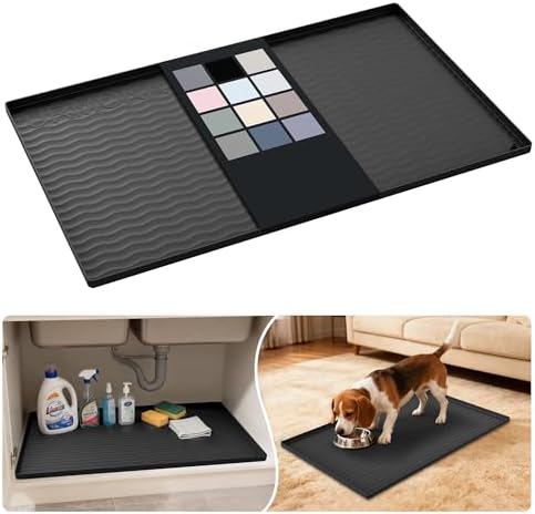 URMONA Waterproof Silicone Under Sink Mat 31'' x 19'' Shelf Liner for Kitchen and Bathroom, Cabinet and Counter Protector, Storage and Organizers, Litter Mat, Pet Cat Puppy Essentials(Black) by URMONA
