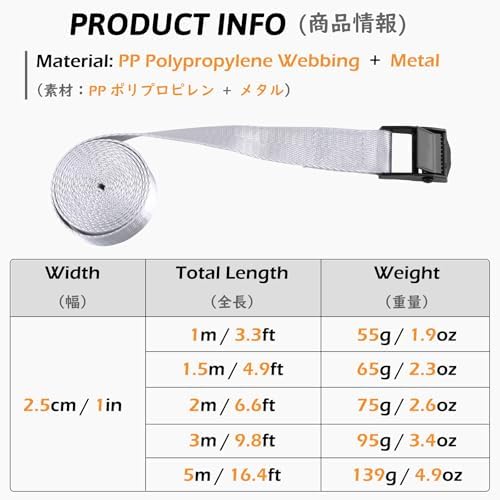 TRIWONDER Cinch Tie Down Strap Lashing Straps Heavy Duty Nylon Straps with Cam Buckles for Cargo, Trucks, Boat, Motorcycle,SUP, Kayak, Canoe, Trailer (3m, Grey - 4 Pack) - Image 2