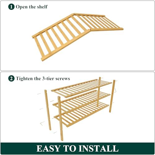 Smiry Bamboo Shoe Rack for Closet, 3 Tier - 33.86" Wide, Natural - Image 6