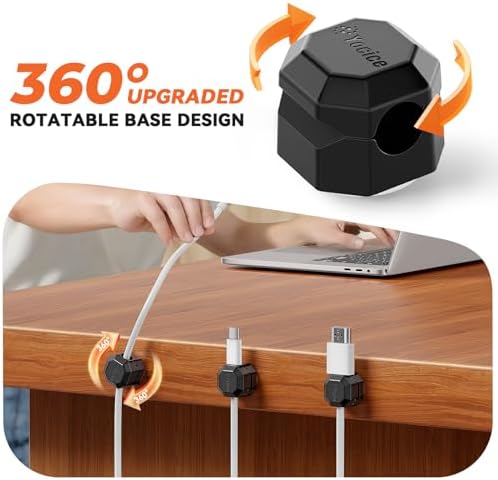 8 Pack Rotatable Cable Clips,Spring Cord Organizer Desk Cable Management Cord Holder Adhesive Phone Charger Cord Clips for Home Office Car Wall Nightstand Accessories Black - Image 2