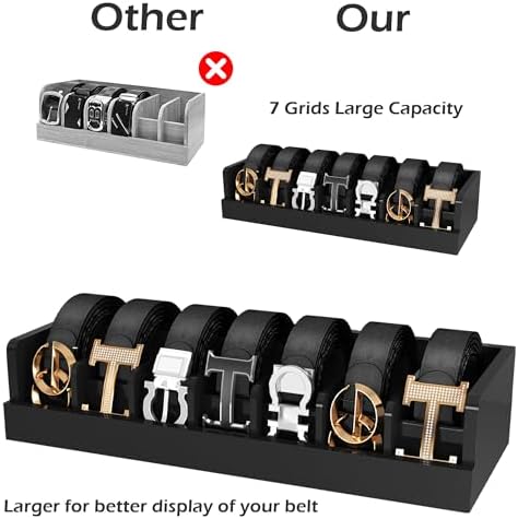Bamboo Belt Storage Organizer Box - Belt Organizer for Closet | Wooden Belt Tie Hanger Racks for Men Women Drawer | Belt Display Holder Wall Mount with 2 Pcs Tie Clip (Black, 2 7GRIDS) - Image 3