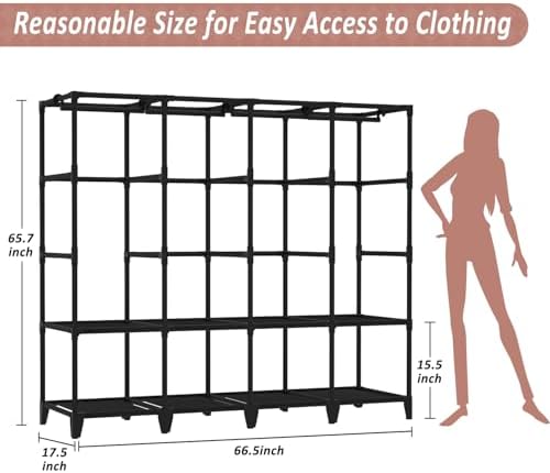 Wardrobe Closet, Quick and Easy Assembly, Black Portable Closet - Image 6