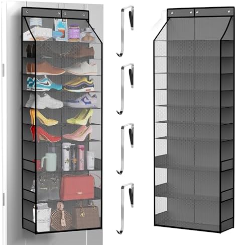 PAULONE Over the Door Organizer Heavy Duty – 96 Lbs Capacity 20 Pair Shoe Rack with Multi-Size Pockets Fits Tall Boots up to 11.8", Breathable Mesh, Metal Hooks – Also for Bags, Toys, Toiletries by Unknown