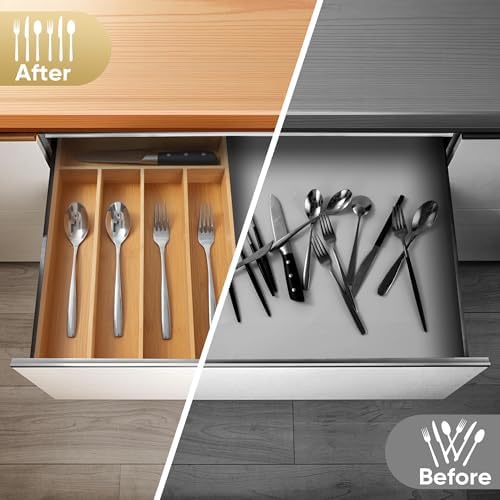 Silverware Organizer, 10 Inch Utensil Organizer Kitchen Drawer Organizer Bamboo Silverware Holder Cutlery Tray Organizer in Drawer Flatware Organizer Tray(5 slots, Natural - Image 4