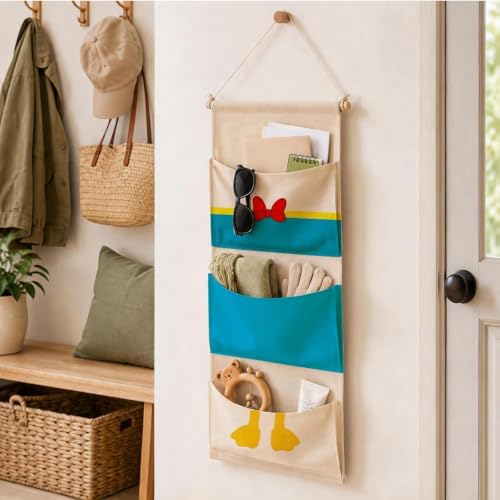 3-Pocket Hanging Wall Organizer, Cartoon Duck Design for Playroom - Image 5
