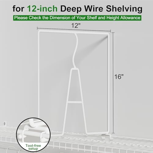 SortNStore Wire Shelf Dividers for Closet: Tall 16in x Deep 12in, 6 Pack - Image 2