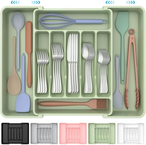 ukeetap Extra Large Expandable Silverware Organizer, Flatware Tray, Green by ukeetap