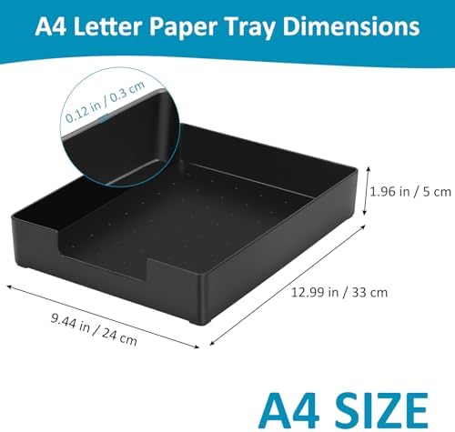 Letter Tray, Desk Organizer Tray, A4 Plastic Paper Tray Organizer for Desk, Stackable Rectangular Inbox Mail File Holder, Drawer Organizer for Desk Accessories Office School Home Supplies (Black) - Image 2