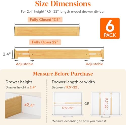 Lifewit 2.4" Kitchen Drawer Dividers, Adjustable Bamboo Drawer Organizers - Image 3