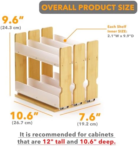 SpaceAid Bamboo Pull Out Spice Rack Organizer for Cabinet, Heavy Duty Slide Out Seasoning Kitchen Pantry Sliding Vertical Organization, 7.6" Wide, 3 Drawers(2" Wide), 2-Tier, Natural - Image 3