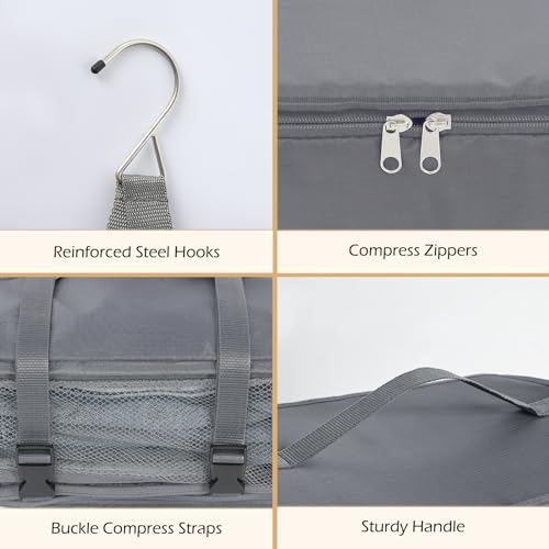 Surblue Hanging Travel Shelves Compression Packing Cube for Carry-on Luggage Suitcase Collapsible with Extension Layer Large Capacity, Grey, XXL - Image 6