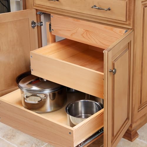 Mulush Pull Out Drawers For Cabinets, 14''W×21''D×19''H Soft Close Slide Out Wood Shelves Storage Organizer for Kitchen, 3-Tier, Finished, Heavy-Duty, Bottom Assembly - Image 5