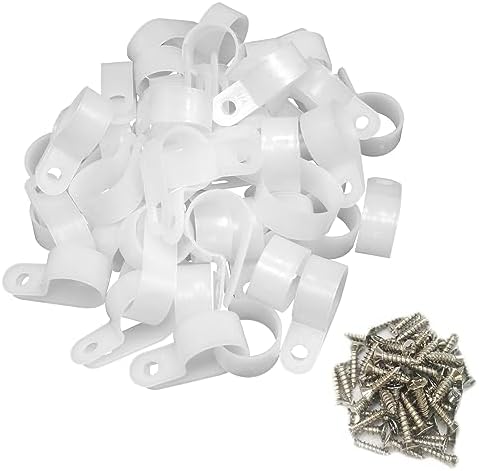 Cable Clamp R-Type Cable Clip Wire Clamp 3/4" Nylon Screw Mounting Cord Fastener Clips with Screws for Wire Management - White - 50 Pcs by Alamic