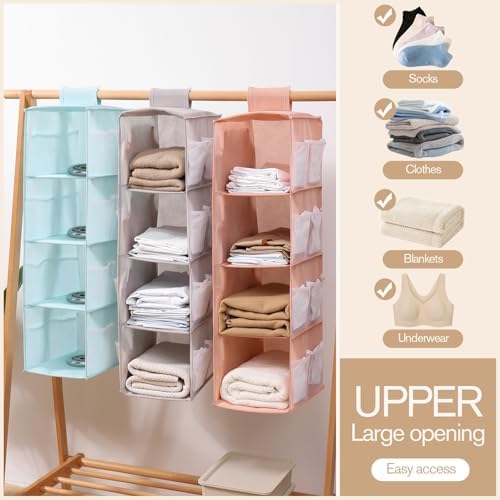 Hanging Closet Organizer, 4-Section Storage Shelves, Oxford Cloth with Mesh Pockets, (Pink, 4 Section) - Image 3