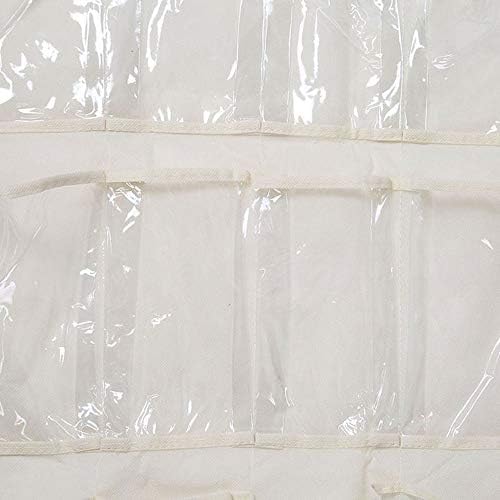 Over The Door Hanging Shoe Organizer Rack Holder Home Non-woven Transparent Storage Bag 24 Pockets With 3 Hooks (White) - Image 5