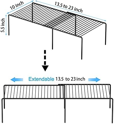 Redrubbit Expandable Metal Rustproof Kitchen Counter Shelf Rack, Space Saver for Kitchen, Fridge, Bathroom, Black, Set of 6 - Image 3