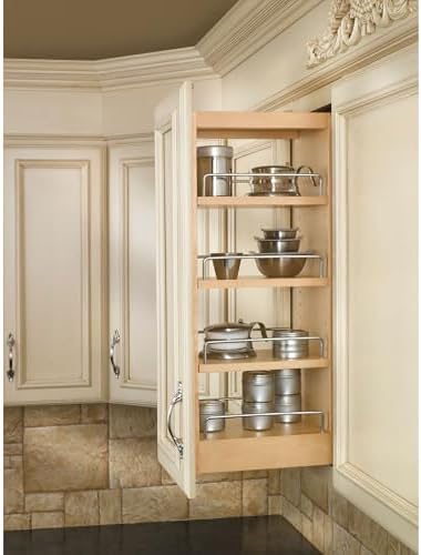 Rev-A-Shelf 8" Pullout Storage Organizer for Wall Kitchen Cabinets, Sliding Adjustable Shelves for Spice Rack or Cans, Wood and Chrome, 448-WC-8C - Image 4