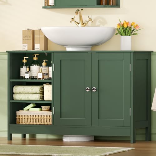 TEENFON 35.4" Pedestal Sink Storage Cabinet with 2 Doors and Adjustable Shelves, Bathroom Sink Cabinet, Under Sink Storage with U-Shape Cut-Out, Green - Image 2