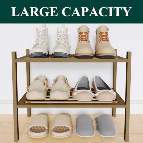 Smiry Bamboo Shoe Rack, 5 Horizontal Slats, 2 Tier - 17.3" Wide, Walnut - Image 5