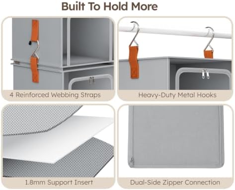 Homsorout 6-Tier Modular Hanging Closet Organizer Shelves, Grey - Image 6