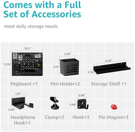 PEGZONE Clamp on Desk Pegboard, 16.5" x 12.6", with 10 Accessories, Black - Image 4