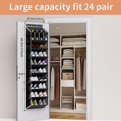 KYEVIS 10-Tier Large Size Over the Door Shoe Organizer, 20 Pairs Hanging Shoe Rack for Closet with Deep Pockets, Space-Saving Storage for Sneakers, Boots Heels (Black) - Image 3
