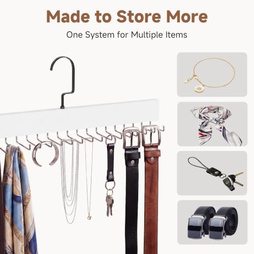 StorageWorks Tie Hanger with 20 Swivel Hooks, 2 Pack Wooden Hanger, White - Image 6