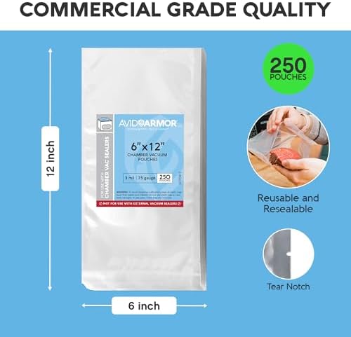 Avid Armor Chamber Vacuum Sealer Bags – Heavy Duty, BPA-Free, Pre-Cut Chamber Vacuum Bags for Food Preservation, Freezer Storage, Sous Vide and more, 250/Pack (6x12) – Multi-Use Vacuum Bags - Image 6