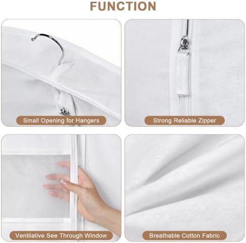 43 Inch Cotton Garment Bag for Hanging Clothes, 3 Pack Suit Bag - Image 4
