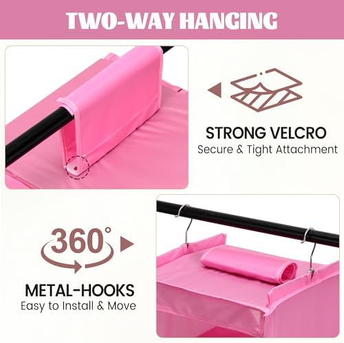 2 Pack 6-Shelf Weekly Clothes Organizer for Kids, Hanging Daily Closet Organization with 6 Side Pockets, Days of The Week Clothing Divider Storage for Boys and Girls (Pink) - Image 3