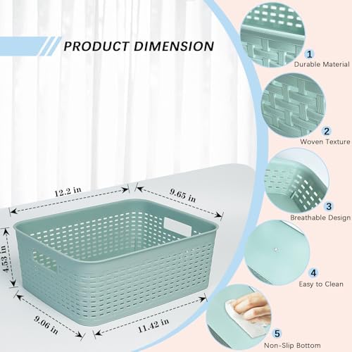 Soddeph Plastic Storage Baskets for Cabinets, Household Pantry Organization with Handle,Organizer Bins for Room,Bathrooms,Under-Sink,Kitchen (Green, M-3PACK) - Image 2