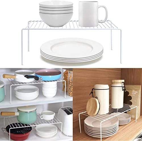 Kitchen Cabinet Shelf Organizer Set of 4, Medium (13 x 9.4 inch) Metal Wire Pantry Storage Shelves, Dish Plate Racks for Cabinets, Freezer, Counter, Cupboard Organizers and Storage, White - Image 5