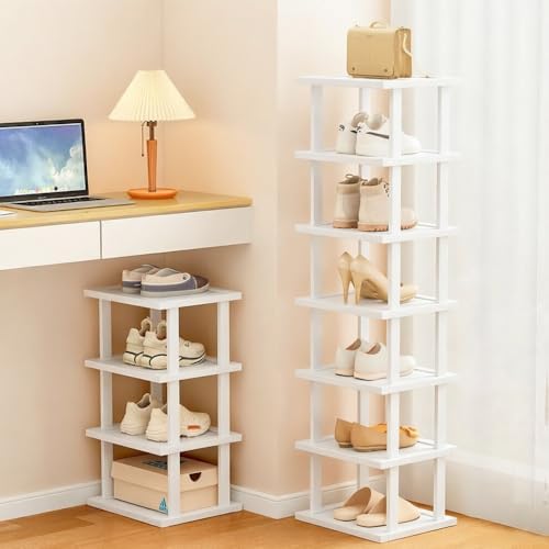 SAN HE 7-Tier Modern Bamboo Shoe Rack - Vertical, Slim, Space-Saving Shoe Organizer for Small Spaces, Closet, Entryway, Corner, Garage, Bedroom - Image 5