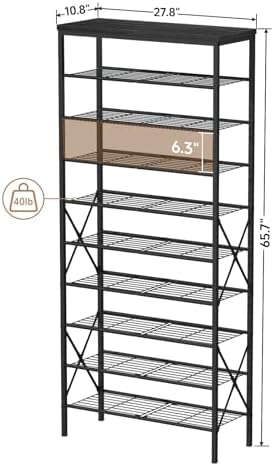 10 Tiers Shoe Storage Organizer, Large Capacity Shoe Shelf Holds 32 Pairs of Shoes,Black - Image 3