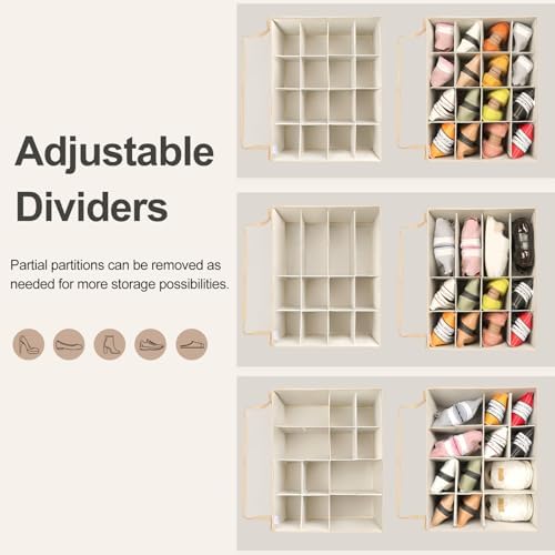 TOPIA HOME Shoe Organizer for Closet 2 Pack, Foldable Shoe Box with Adjustable Dividers and Clear Cover, Space Saving Shoe Storage Organizer Cabinet with Reinforced Handles, Fits 32 Pairs TP12J - Image 5