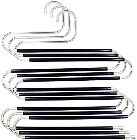 Pants Hangers Space Saving,3 Pack S-Type Non-Slip Stainless Steel Clothes Pants Hangers Closet Organizers and Storage, Closet Organizer Hanger Organizer for Scarf Jeans Trousers Towels Leggings by Skroad