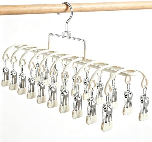 Pants Hangers with 20 Clips, Space Saving Hanging Closet Organizer (Beige) by VSVstoage