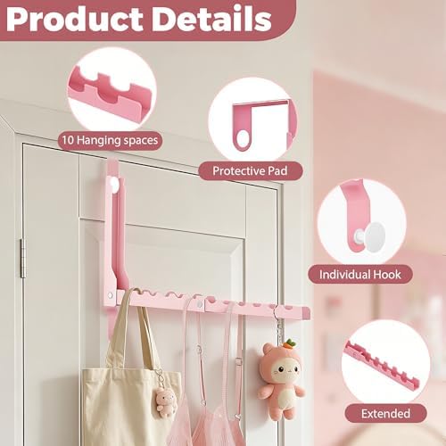 Pink Over the Door Hooks,Foldable Over the Door Hanger for Clothes - Image 3