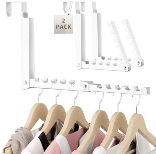 BAKON Over The Door Hooks, Small Space Double Folding Portable Over The Door Drying Rack for Laundry, Bathroom, Bedroom, Travel Storage and Drying (2Pack, White) by BAKON