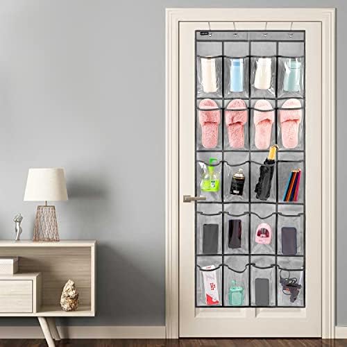 Over Door Hanging Water Bottle Holder Cup Organizer for Kitchen Pantry Glass Bottle Storage Rack with 20 Pockets (CLEAR PVC POCKETS) - Image 6