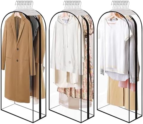 60" All Clear Garment Bags with Zipper for Hanging Clothes, 3Pack 10" Gusseted Plastic Dress Bags for Gowns Long Clothes Storage Cover for Long Dress Fur for Open Closet by Unknown