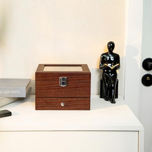 ProCase 6 Slots Lacquered Finish Wooden Watch Box for Men, Men’s Watch Organizer with Glass Top, 2-Tier Display Case for Wristwatch Storage, Valentine’s Day Gift for Him, Father’s Day Gift -Espresso - Image 2