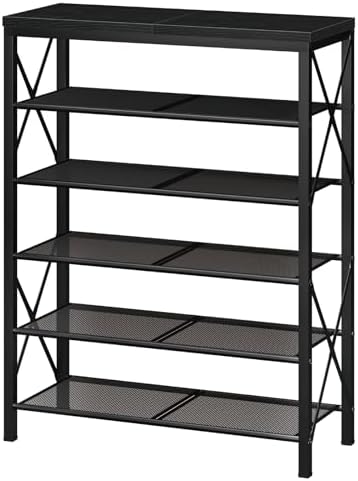 Shoe Rack for Entryway, 6 Tier Shoe Organizer with Mesh Shelves, Metal Shoe Storage for Closet Garage, Black by MILEFA
