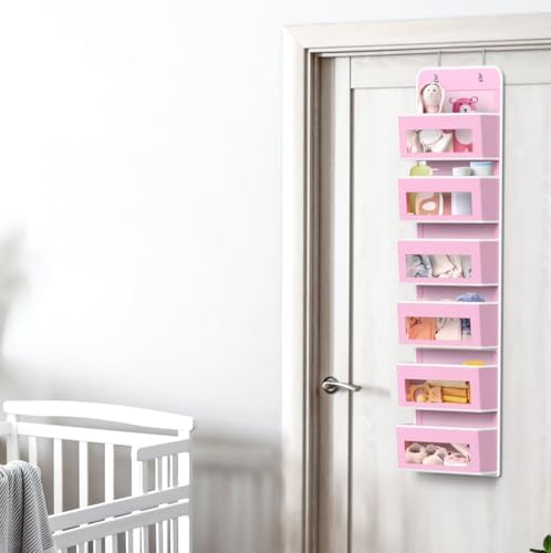 Simple Houseware 6 Clear Window Pocket Over Door Hanging Organizer, Pink - Image 6