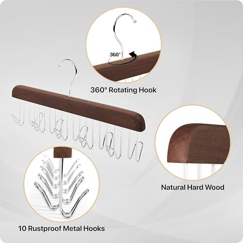 Umo Lorenzo Premium Wooden Tie and Belt Hanger - Gift Set for Men - Walnut Wood Organizer and Storage Rack - Image 6