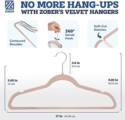 Zober Blush Velvet Hangers 50 Pack, Slim Non Slip Clothes Hangers - Image 3