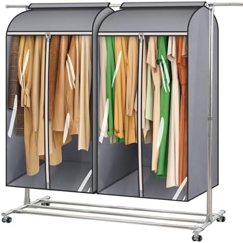 MISSLO 43" Hanging Garment Bags for Hanging Clothes Fully Enclosed Coat Bags for Closet Storage Clothes Cover with Large Clear Window and 3 Zippers (Rack not included), 2 Packs by MISSLO